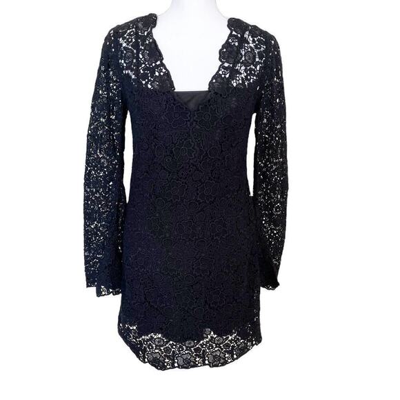 DVF Mini Dress Size 0 Black Crochet Lace Bell Sleeve Night Out NWT Hippolyte - Picture 3 of 8
